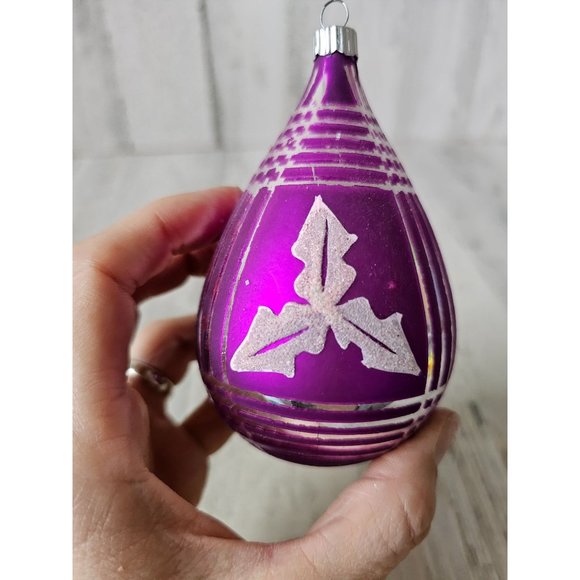 Radko shiny Brite purple leaf teardrop vintage ornament Xmas tree - Picture 5 of 9